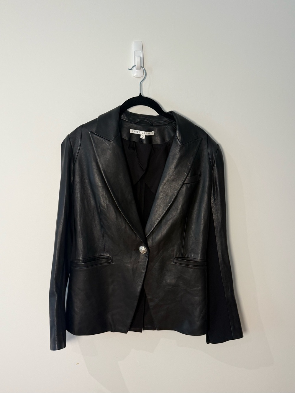 Veronica Beard Black Leather Single-Button Blazer